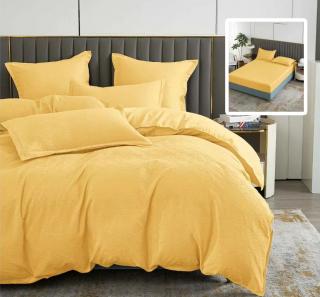 Lenjerie pat dublu,bumbac finet,6 piese,cearceaf cu elastic 160 180x200cm, cearceaf pilota 200x230cm, 2 fete de perna 50x70, 2 fete de perna 70x70,galbena-81228