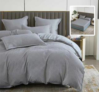 Lenjerie pat dublu,bumbac finet,6 piese,cearceaf cu elastic 160 180x200cm, cearceaf pilota 200x230cm, 2 fete de perna 50x70, 2 fete de perna 70x70,gri-81227