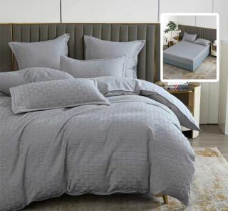 Lenjerie pat dublu,bumbac finet,6 piese,cearceaf cu elastic 160 180x200cm, cearceaf pilota 200x230cm, 2 fete de perna 50x70, 2 fete de perna 70x70,gri,stripe-81205