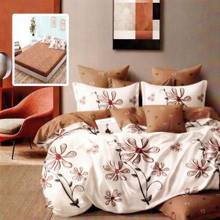 Lenjerie pat dublu,bumbac finet,6 piese,cearceaf cu elastic 160 180x200cm, cearceaf pilota 200x230cm, 2 fete de perna 50x70, 2 fete de perna 70x70-HF6P201