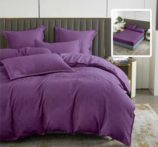 Lenjerie pat dublu,bumbac finet,6 piese,cearceaf cu elastic 160 180x200cm, cearceaf pilota 200x230cm, 2 fete de perna 50x70, 2 fete de perna 70x70,mov-81226