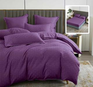 Lenjerie pat dublu,bumbac finet,6 piese,cearceaf cu elastic 160 180x200cm, cearceaf pilota 200x230cm, 2 fete de perna 50x70, 2 fete de perna 70x70,mov,stripe-81204