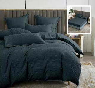 Lenjerie pat dublu,bumbac finet,6 piese,cearceaf cu elastic 160 180x200cm, cearceaf pilota 200x230cm, 2 fete de perna 50x70, 2 fete de perna 70x70,neagra,stripe-81203