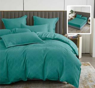 Lenjerie pat dublu,bumbac finet,6 piese,cearceaf cu elastic 160 180x200cm, cearceaf pilota 200x230cm, 2 fete de perna 50x70, 2 fete de perna 70x70,turcoaz-81223