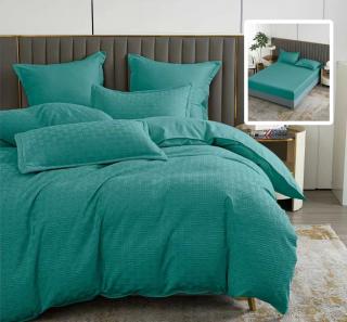 Lenjerie pat dublu,bumbac finet,6 piese,cearceaf cu elastic 160 180x200cm, cearceaf pilota 200x230cm, 2 fete de perna 50x70, 2 fete de perna 70x70,turcoaz,stripe-81201