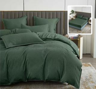 Lenjerie pat dublu,bumbac finet,6 piese,cearceaf cu elastic 160 180x200cm, cearceaf pilota 200x230cm, 2 fete de perna 50x70, 2 fete de perna 70x70,verde inchis-81222