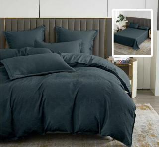 Lenjerie pat dublu,bumbac finet,6 piese,cearceaf normal 230x250cm, cearceaf pilota 200x230cm, 2 fete de perna 50x70, 2 fete de perna 70x70,neagra-81214