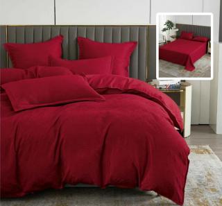 Lenjerie pat dublu,bumbac finet,6 piese,cearceaf normal 230x250cm, cearceaf pilota 200x230cm, 2 fete de perna 50x70, 2 fete de perna 70x70,rosie-81213