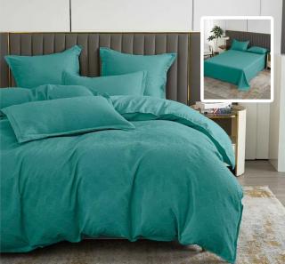 Lenjerie pat dublu,bumbac finet,6 piese,cearceaf normal 230x250cm, cearceaf pilota 200x230cm, 2 fete de perna 50x70, 2 fete de perna 70x70,turcoaz-81212