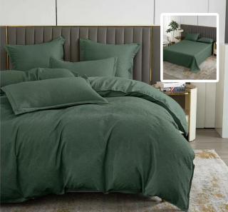 Lenjerie pat dublu,bumbac finet,6 piese,cearceaf normal 230x250cm, cearceaf pilota 200x230cm, 2 fete de perna 50x70, 2 fete de perna 70x70,verde inchis-81211