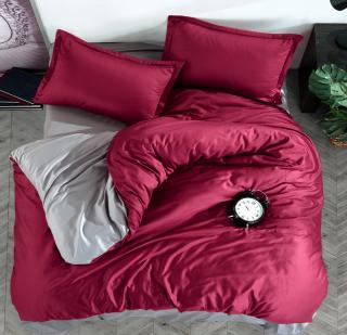 Lenjerie pat dublu,bumbac ranforce,4 piese,magenta gri PrestigeV1-A154