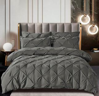 Lenjerie pat dublu cu pliuri,bumbac finet,6 piese,gri-A116