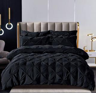 Lenjerie pat dublu cu pliuri,bumbac finet,6 piese,neagra-A115