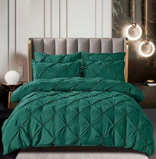 Lenjerie pat dublu cu pliuri,bumbac finet,6 piese,verde smarald-A756
