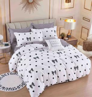 Lenjerie pat single,bumbac finet,4 piese,cearceaf normal,alba,fluturi-A1050