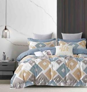 Lenjerie pat single,bumbac finet,4 piese,cearceaf normal,multicolora,romburi-A1052
