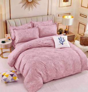 Lenjerie pat single,bumbac finet,4 piese,roz cu motiv floral-A573