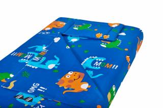 Lenjerie patut bebe, SomnART, cearceaf pat 60x120x10 cu elastic, cearceaf pilota 80x110, perna joasa 20x35, Dinozauri