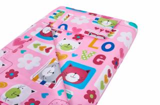 Lenjerie patut bebe, SomnART, cearceaf pat 60x120x10 cu elastic, cearceaf pilota 80x110, perna joasa 20x35, Pisicute