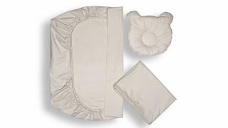 Set lenjerie patut + pernuta pentru formarea capului bebelusului SomnArt, bumbac egiptean, 60x120 cm, Gri deschis