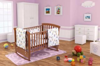 Set patut bebe, Somnart, cearceaf cu elastic pentru saltea 60x120x10, pernuta 37     55, pilota 100     105, aparatori 180x45, model Ursuleti