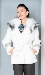 Jacheta cu blana naturala si lana casmir Apolline alba