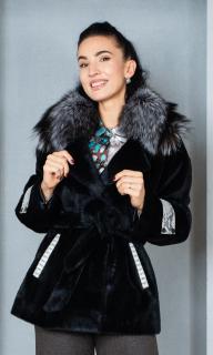 Jacheta cu blana naturala si lana casmir Apolline neagra