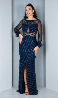 Rochie Andrea lunga bleumarin