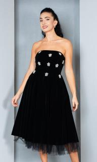 Rochie de catifea Elia midi neagra