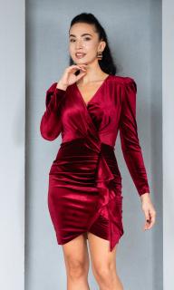 Rochie de catifea Estrella scurta bordo