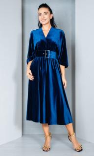 Rochie de catifea Freyja midi bleumarin