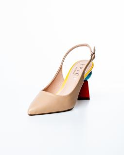 Sabot de piele naturala Epica 3004 - 8 cm  bej