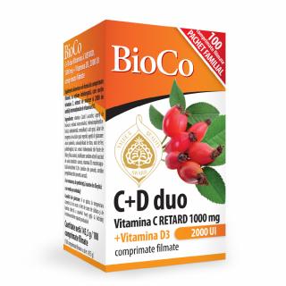 BioCo   C+D duo Vitamina C 1000 mg + Vitamina D3 2000 UI ( functionarea normala a sistemului imunitar)   100 CPM