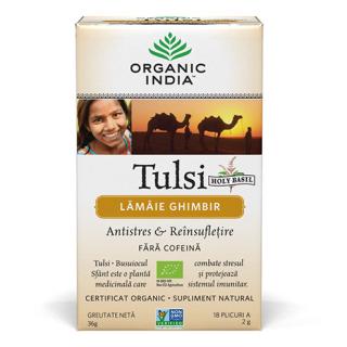 Ceai Tulsi (Busuioc Sfant) cu Lamaie si Ghimbir   Antistres Natural  Reinsufletire, plicuri