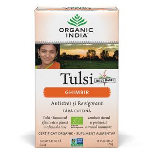 Ceai Tulsi (Busuioc Sfant) Ghimbir   Antistres Natural si Revigorant, plicuri