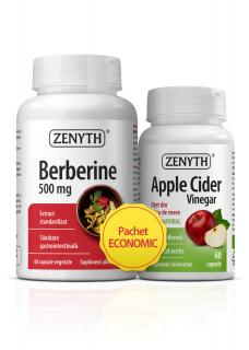 Pachet Berberina 500 mg si Otet din cidru de mere ( un combo puternic pentru digestie, reglarea glicemiei si pierdere in greutate)   60 + 60 cps