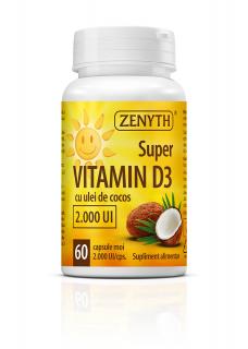 Vitamina D3, 2000 UI, ( cu ulei de cocos MCT)   60 cps