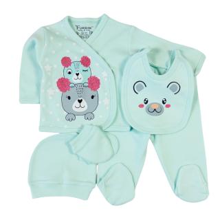 Set 5 piese pentru nou nascuti fetite, model cu ursuleti