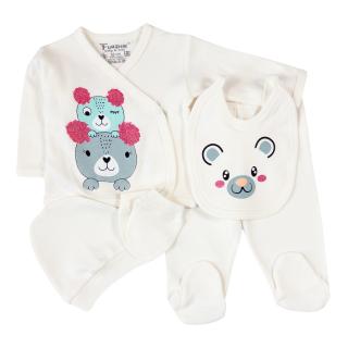 Set 5 piese pentru nou nascuti fetite, model ursuleti, alb
