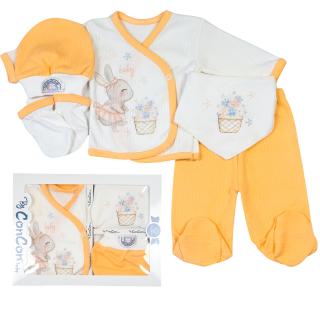 Set cadou 5 piese pentru nou nascuti fetite, model Iepuras