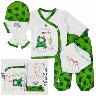 Set cadou 5 piese pentru nou nascuti, model Broscuta