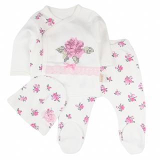 Set Nou-Nascut 3 Piese ,       Model Floral Alb