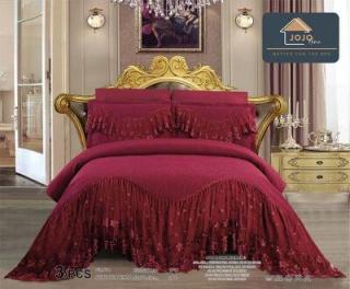Cuvertura De Pat Dublu, 3 Piese, Finet Premium, Cu Volanase si Broderie - Bordo