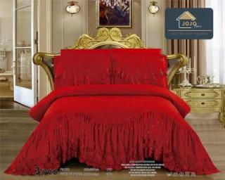 Cuvertura De Pat Dublu, 3 Piese, Finet Premium, Cu Volanase si Broderie - Rosu