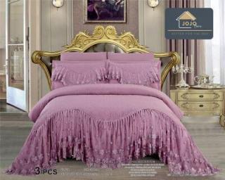 Cuvertura De Pat Dublu, 3 Piese, Finet Premium, Cu Volanase si Broderie - Roz