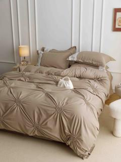 Lenjeri De Pat, 6 Piese, Inimi Brodate, Finet Premium - Cappuccino