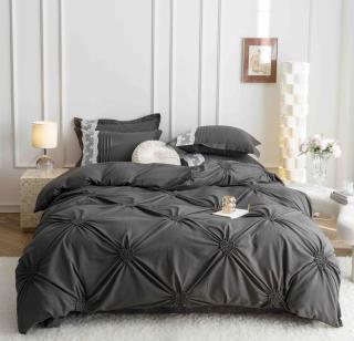 Lenjeri De Pat, 6 Piese, Inimi Brodate, Finet Premium - Gri Inchis