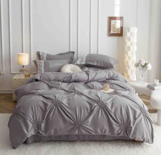 Lenjeri De Pat, 6 Piese, Inimi Brodate, Finet Premium - Gri