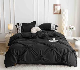 Lenjeri De Pat, 6 Piese, Inimi Brodate, Finet Premium - Negru