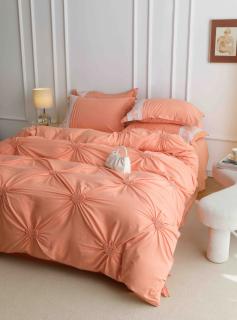 Lenjeri De Pat, 6 Piese, Inimi Brodate, Finet Premium - Peach